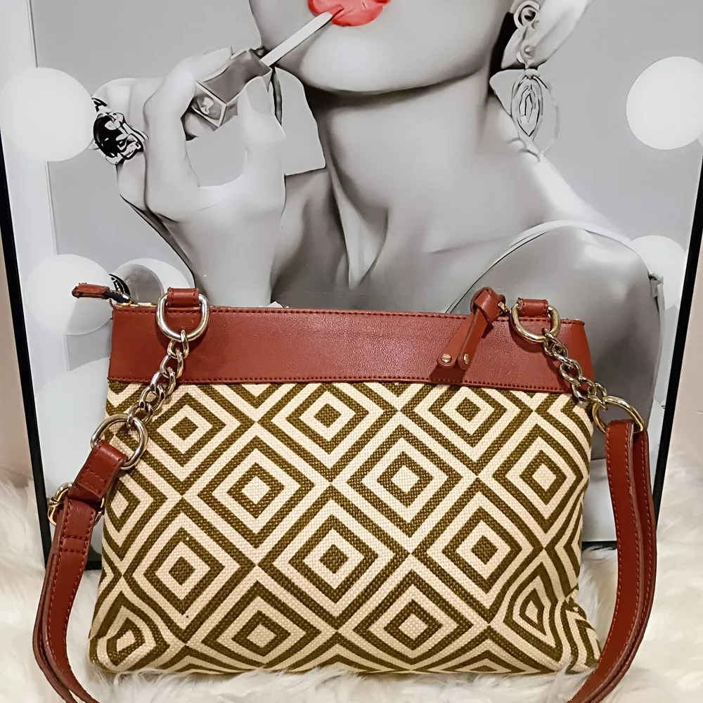 Spartina elegant Geometric Crossbody Bag in Brown and Tan